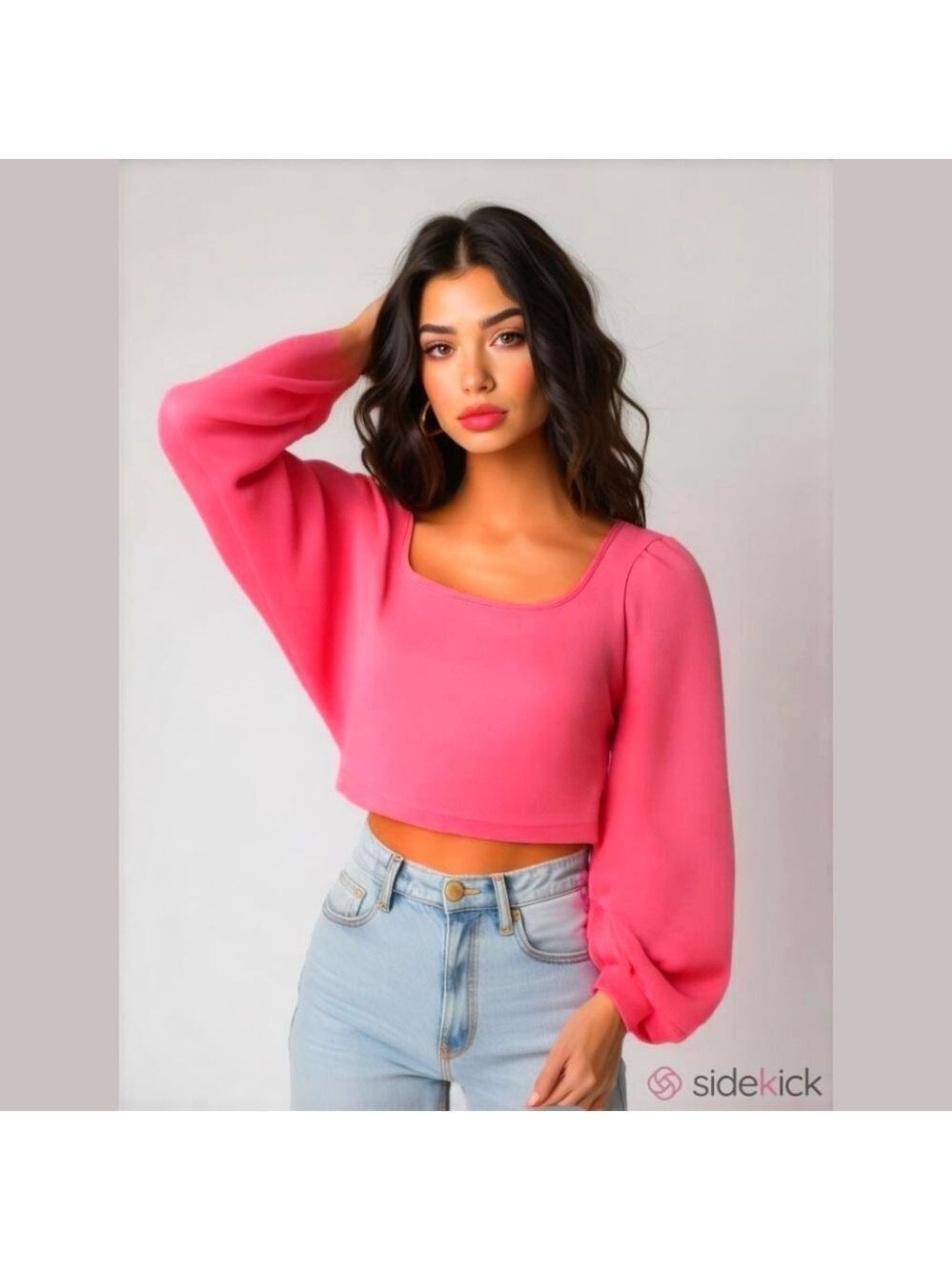 Unbranded Women's Hot Pink Cropped Top, Balloon Sleeves, Large